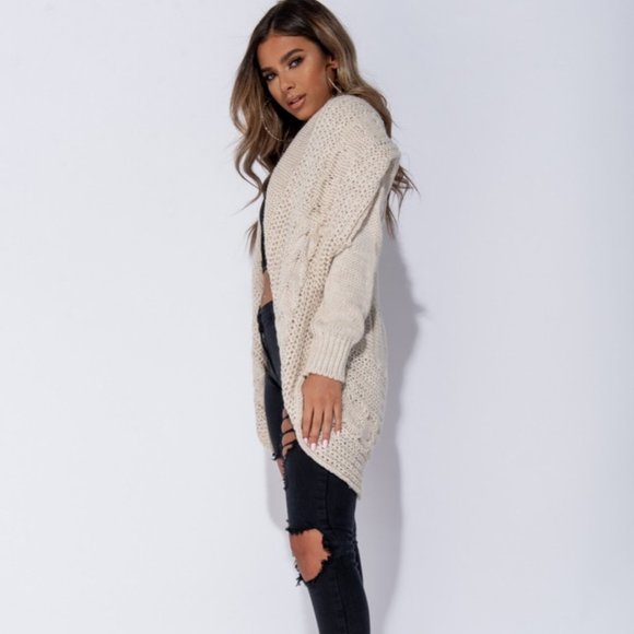 Chunky Cable Knitted Shawl Collar Cardigan Sweater - Picture 7 of 10